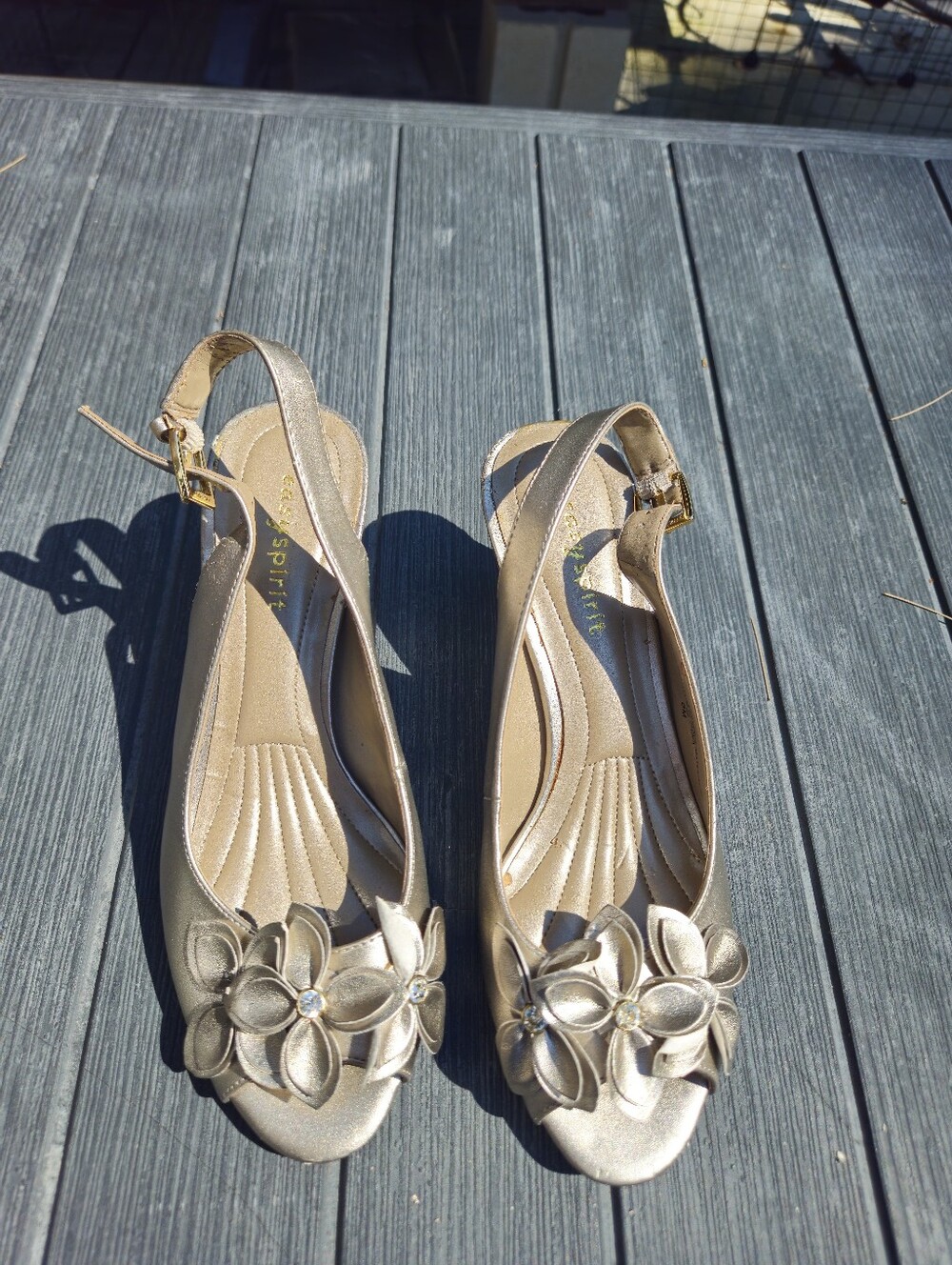 🔥Size 6.5 Women's Easy Spirit Espang Peep Toe‎ Heels Champagne Floral Flo…